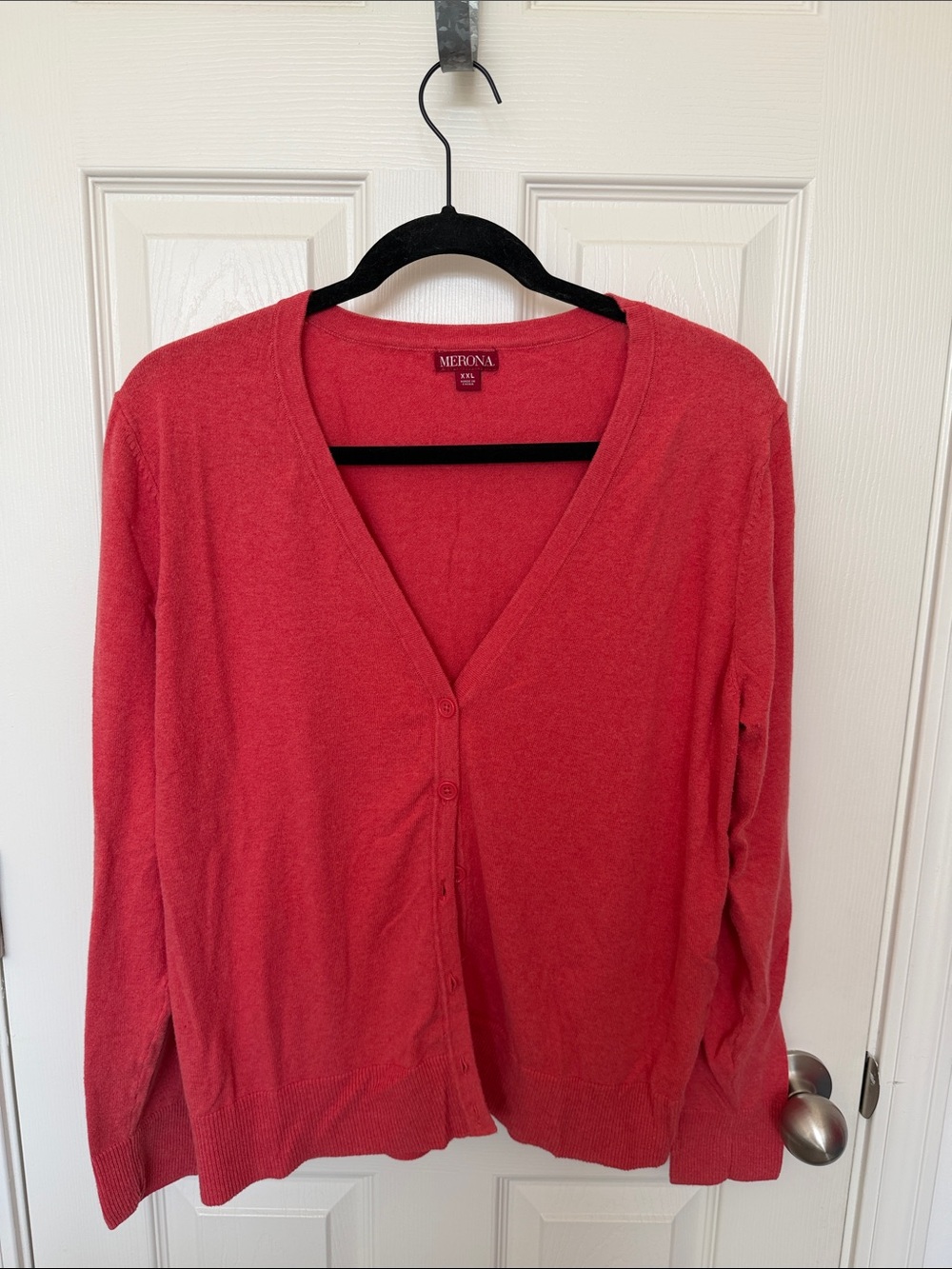 Merona Coral-Red V-Neck Button Cardigan